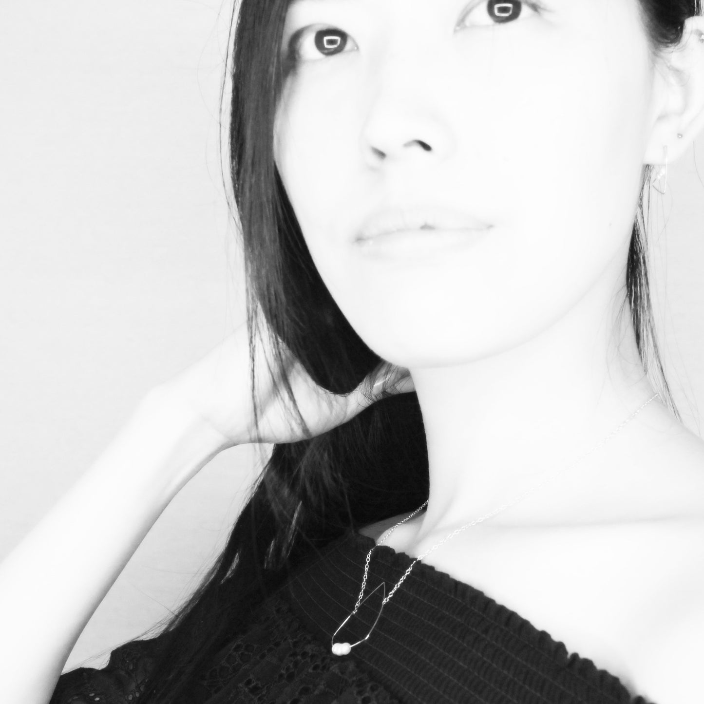 Triangle Pendant Necklace with Round Freshwater Pearls