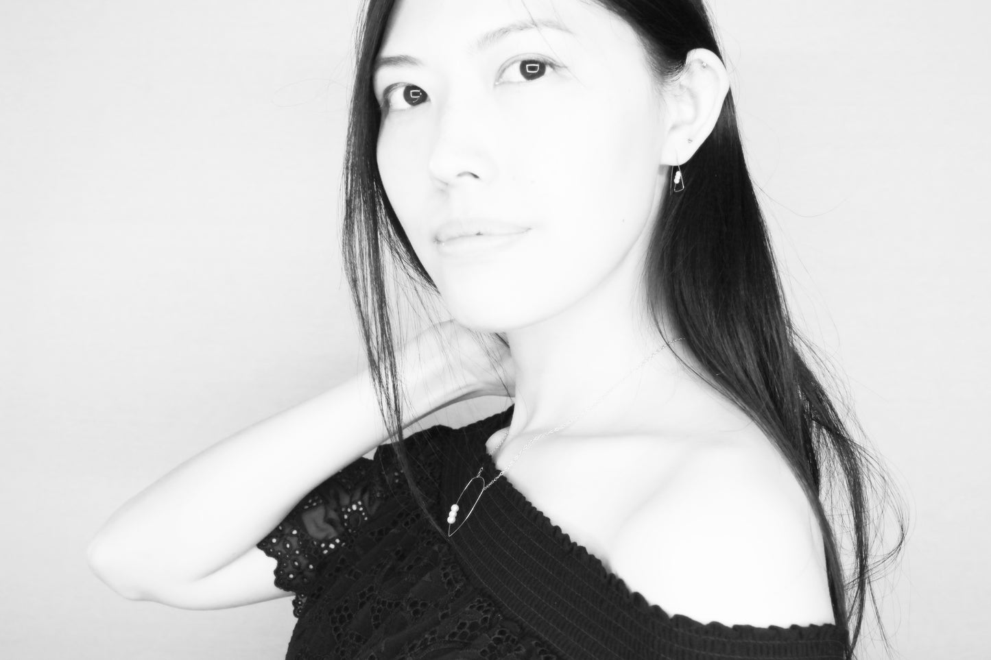 Triangle Pendant Necklace with Round Freshwater Pearls