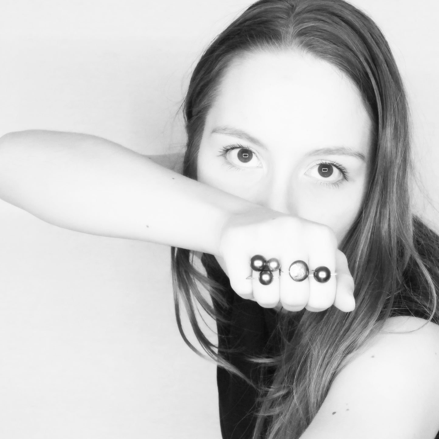 Square Ring with Peacock Freshwater Pearls