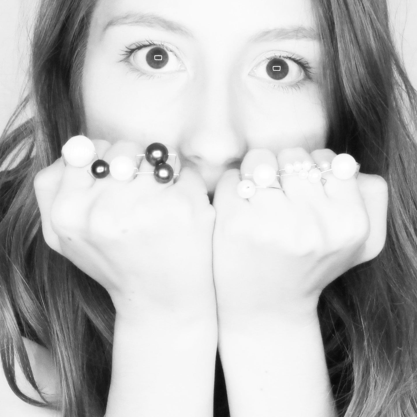 Square Ring with White Freshwater Pearls