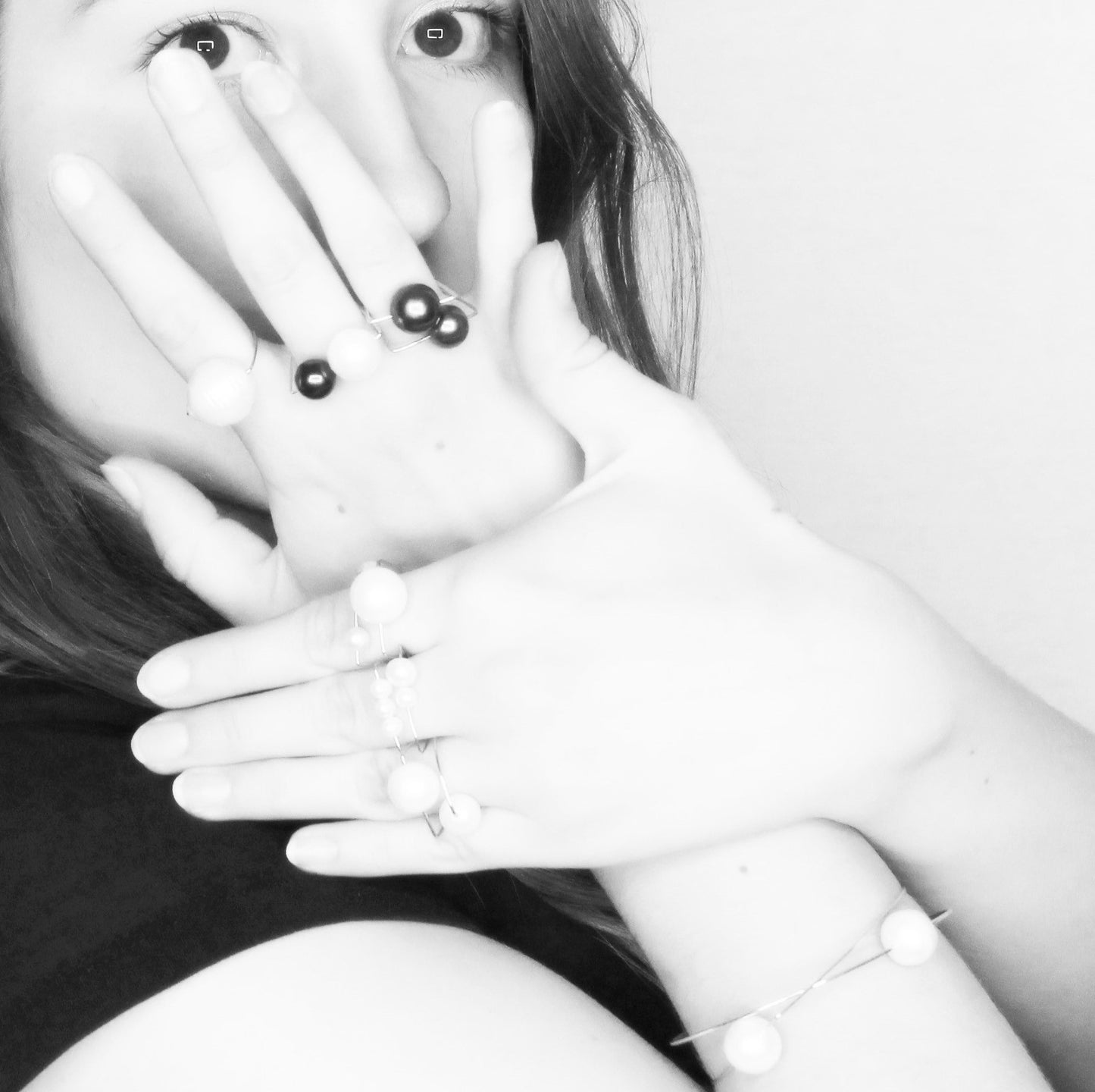 Square Ring with Grey Freshwater Pearl