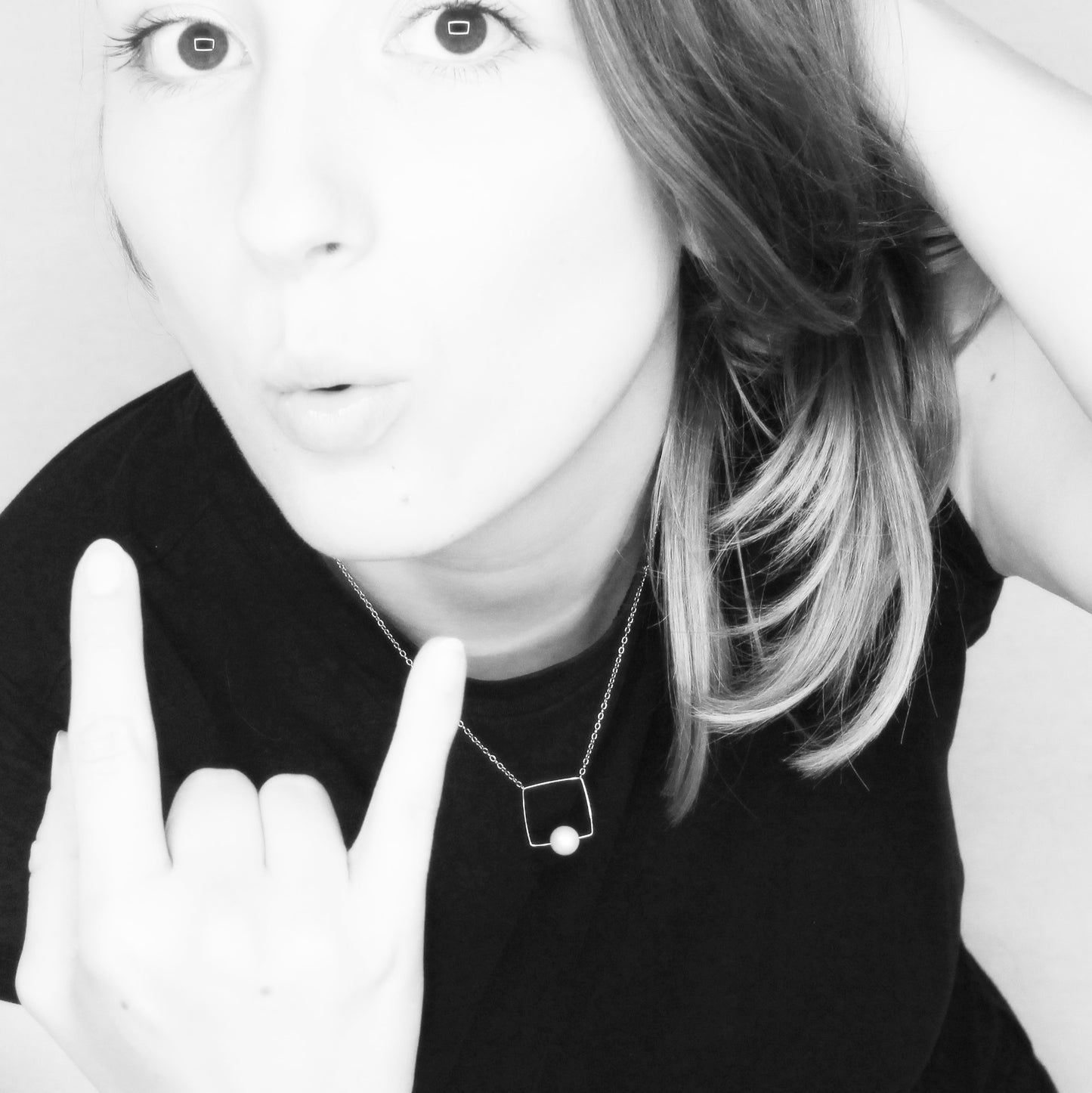 Medium Square Pendant Necklace with Round Freshwater Pearl