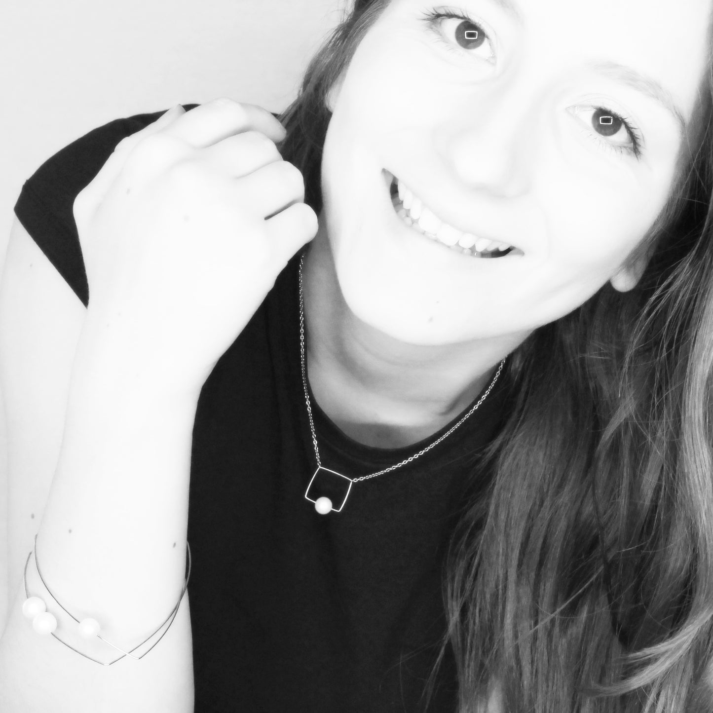 Small Square Pendant Necklace with Round Freshwater Pearl