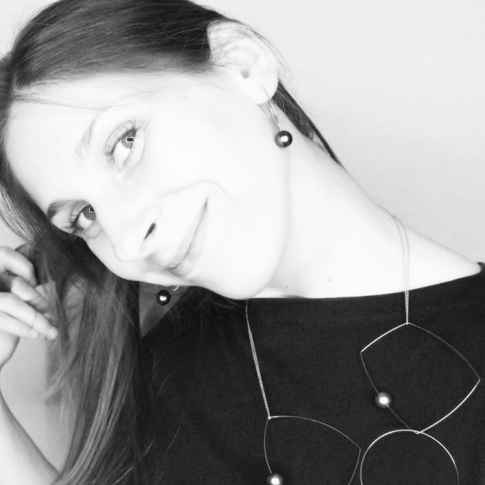 Large Angled Loop Earrings with Round Freshwater Pearls