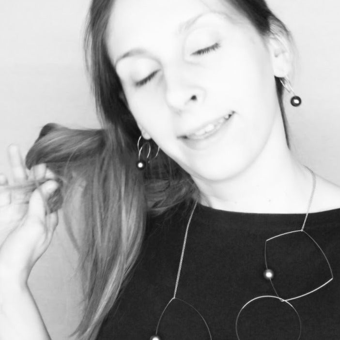 Large Angled Loop Earrings with Round Freshwater Pearls