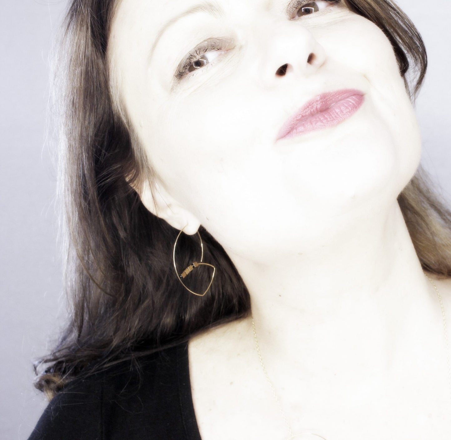 Long Angled Curve Earrings with Round Freshwater Pearls