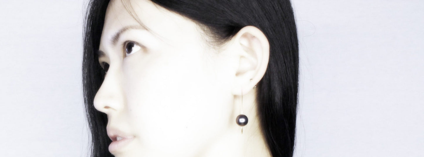 Long Curve Earrings with Round Freshwater Pearls