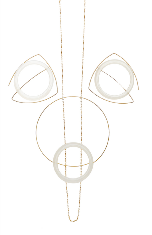 Large Circle Chain Necklace with White Agate