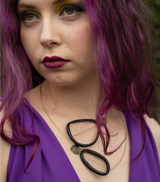 Asymmetric Neckwire with Bull Horn and Labradorite