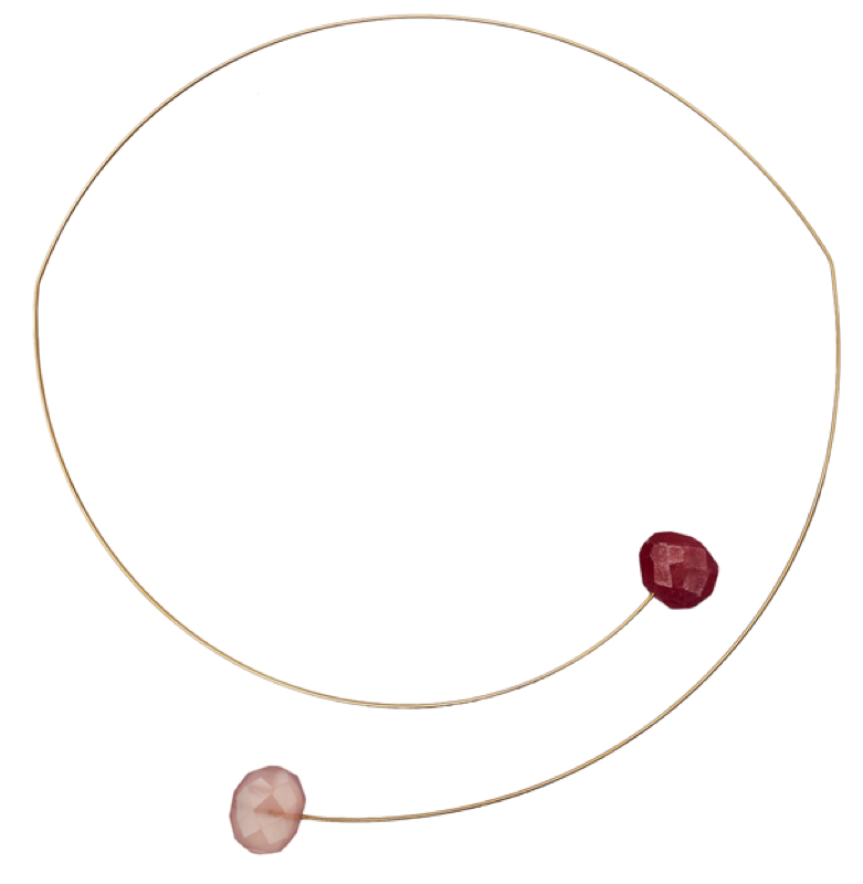 Asymmetric Neckwire with Rouge Pink Chalcedony & Red Corundum