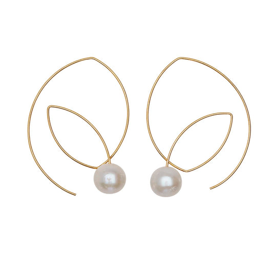 Large Angled Loop Earrings with Round Natural Freshwater Pearls with colour options
