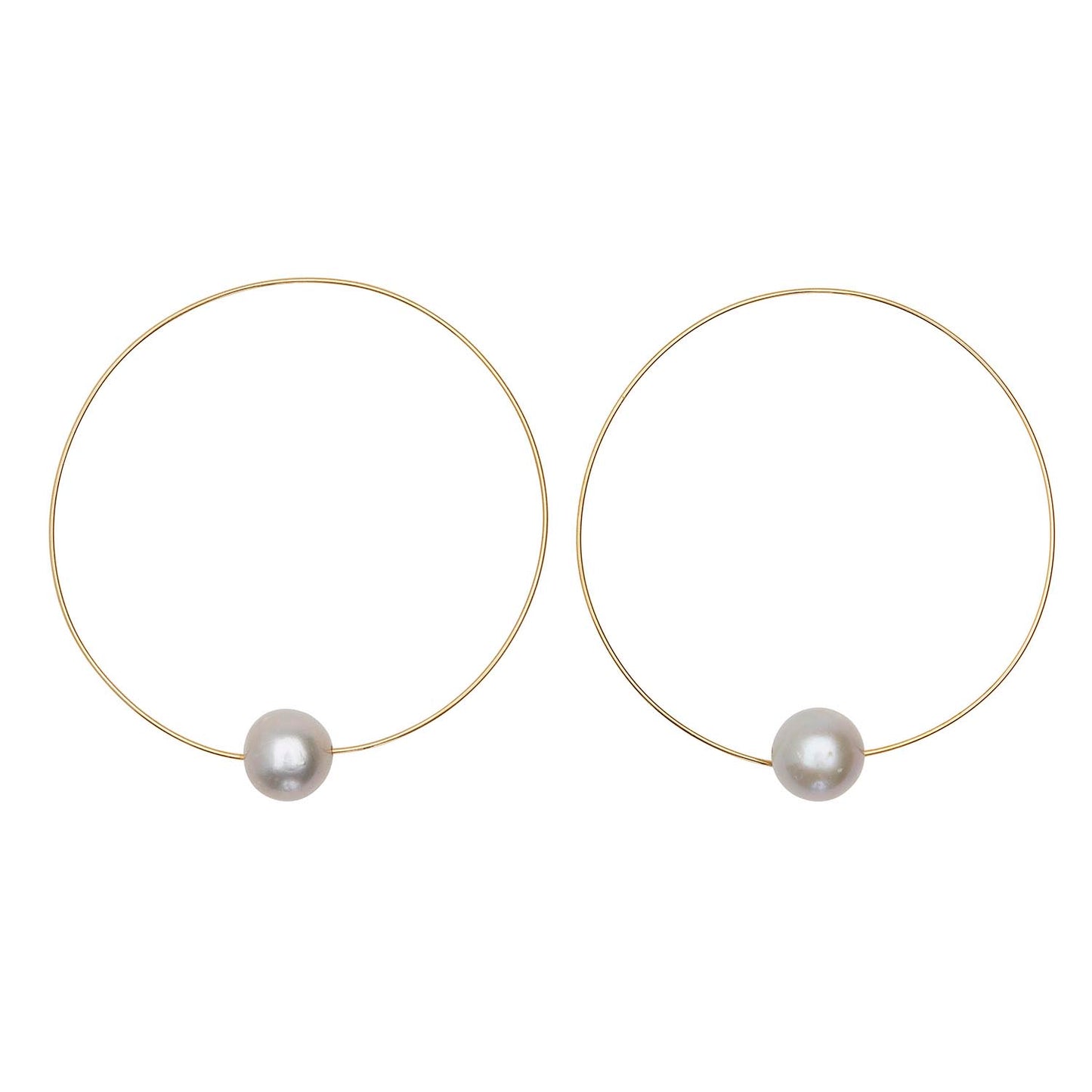 Medium Round Grey Hoops with Grey Pearls