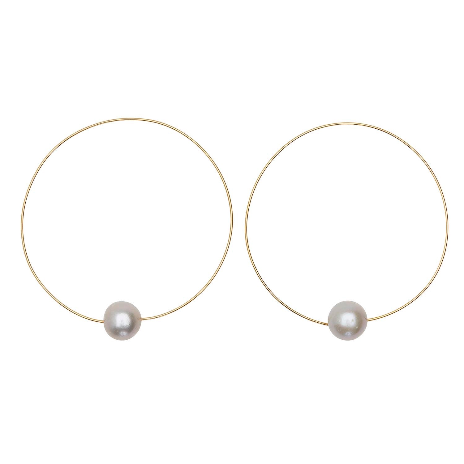 Medium Round Grey Hoops with Grey Pearls