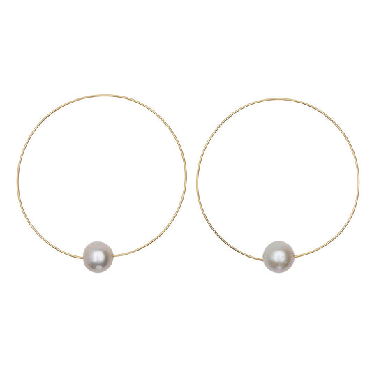 Medium Round Grey Hoops with Grey Pearls