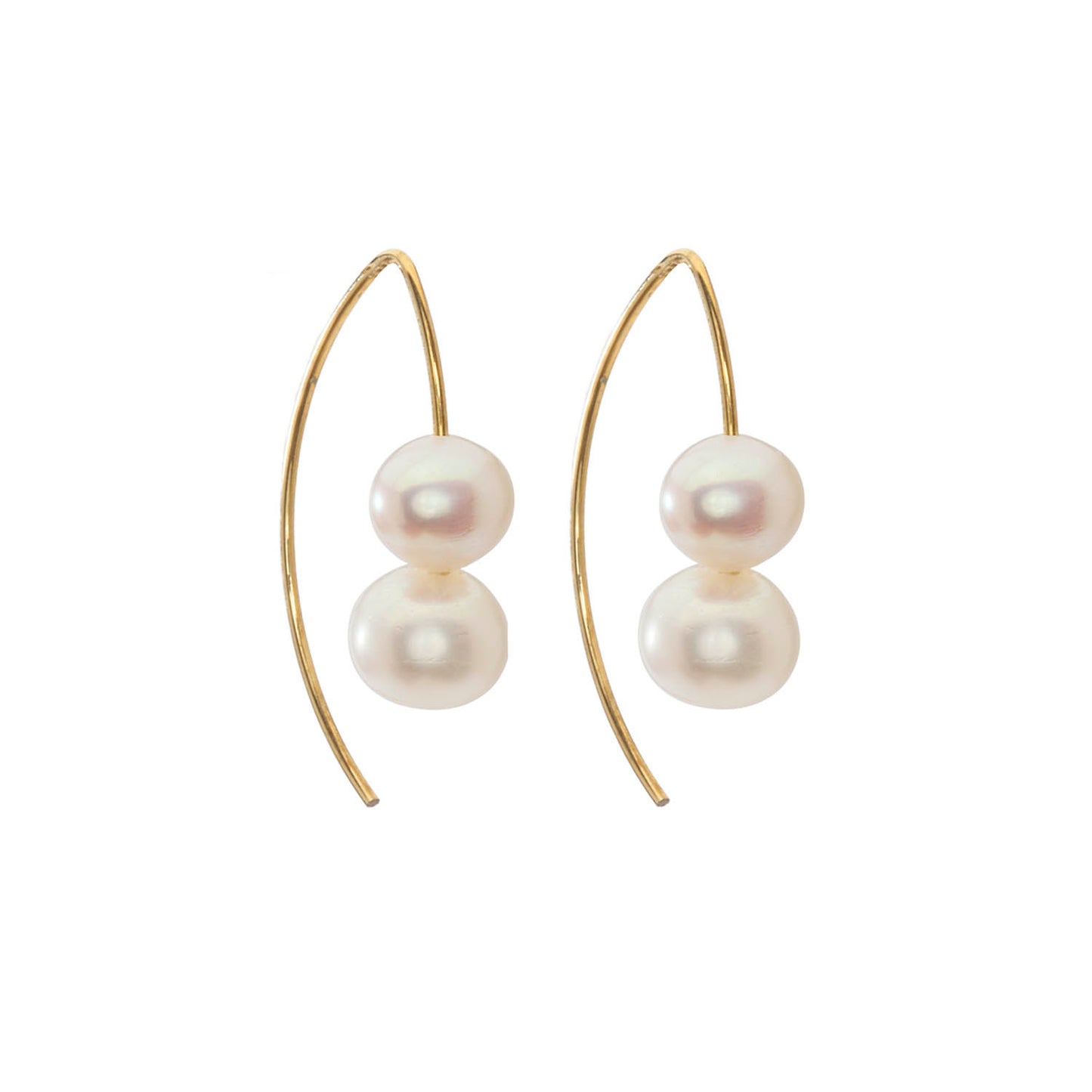 Double Short Curve Earrings with Round Freshwater Pearls