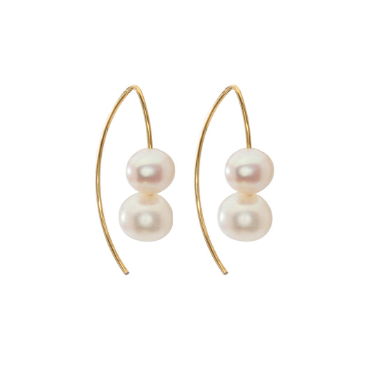 Small Curve Double Pearl Lobe Hugging Earrings with choice of coloured Freshwater Pearls