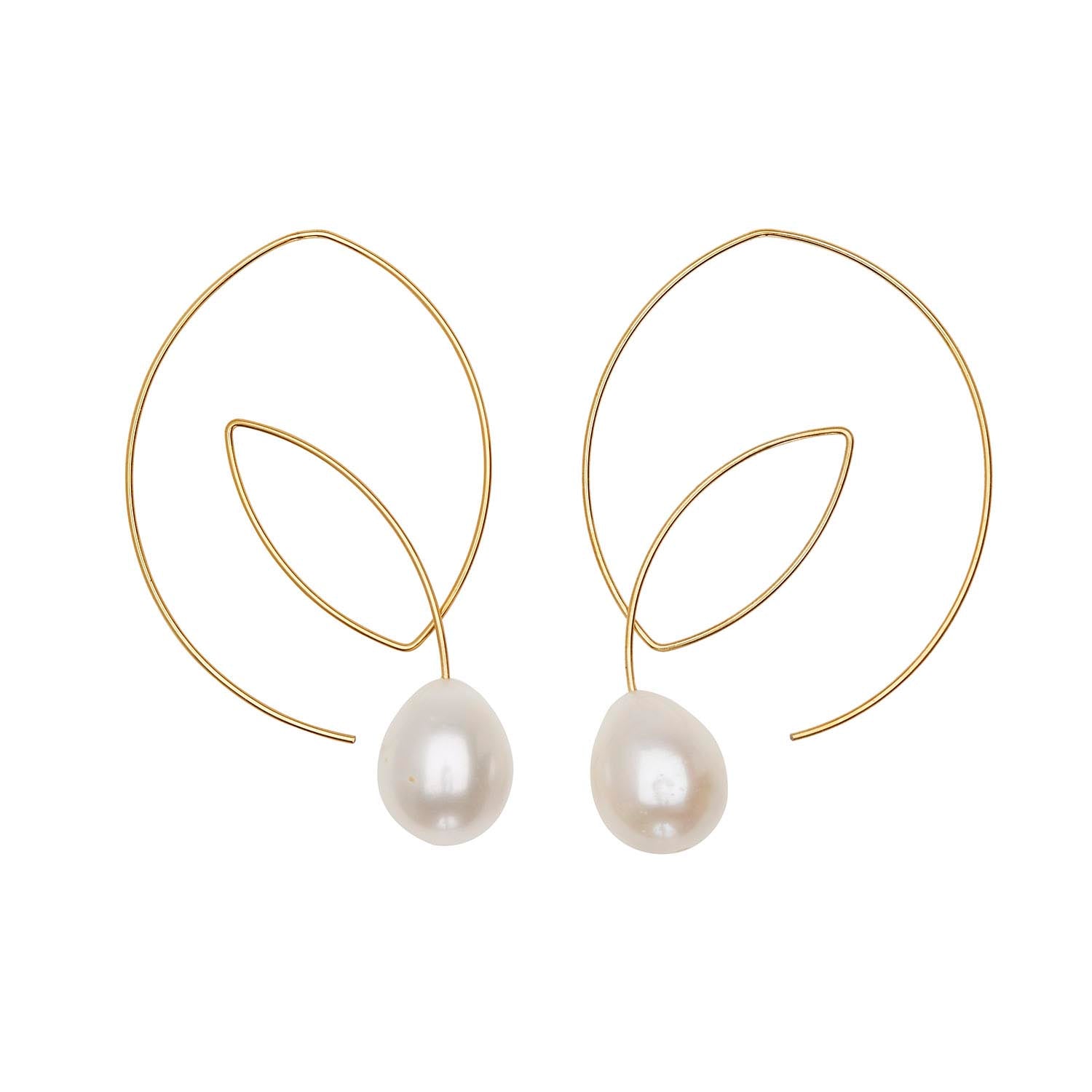 Large Angled Loop Earrings with White Drop Pearls