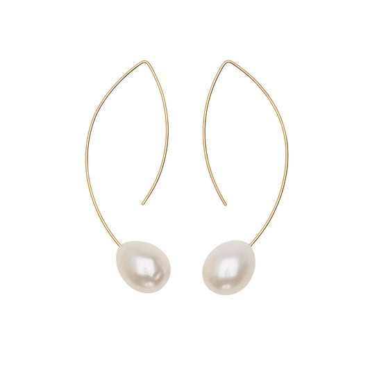 Long Curve Earrings with Drop White Pearls