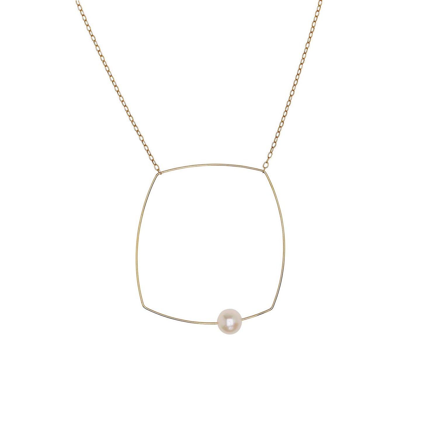 Large Square Pendant Necklace with White Pearl