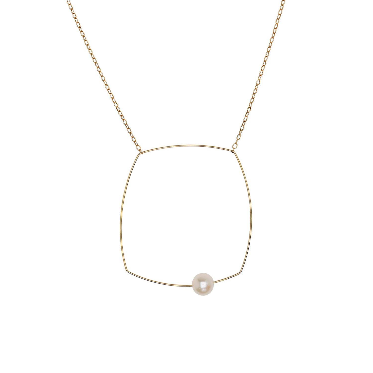 Large Square Pendant Necklace with White Pearl