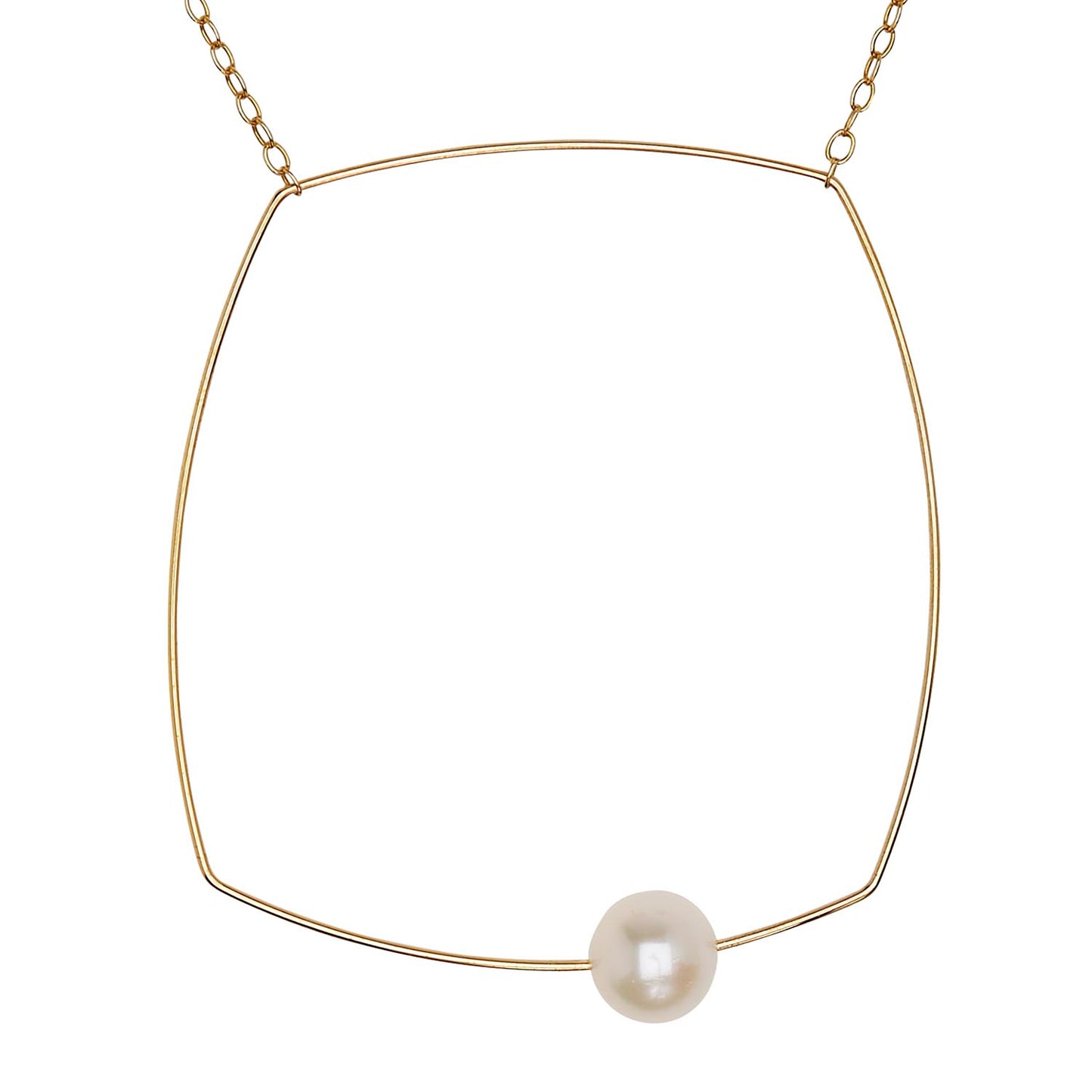 Large Square Pendant Necklace with White Pearl