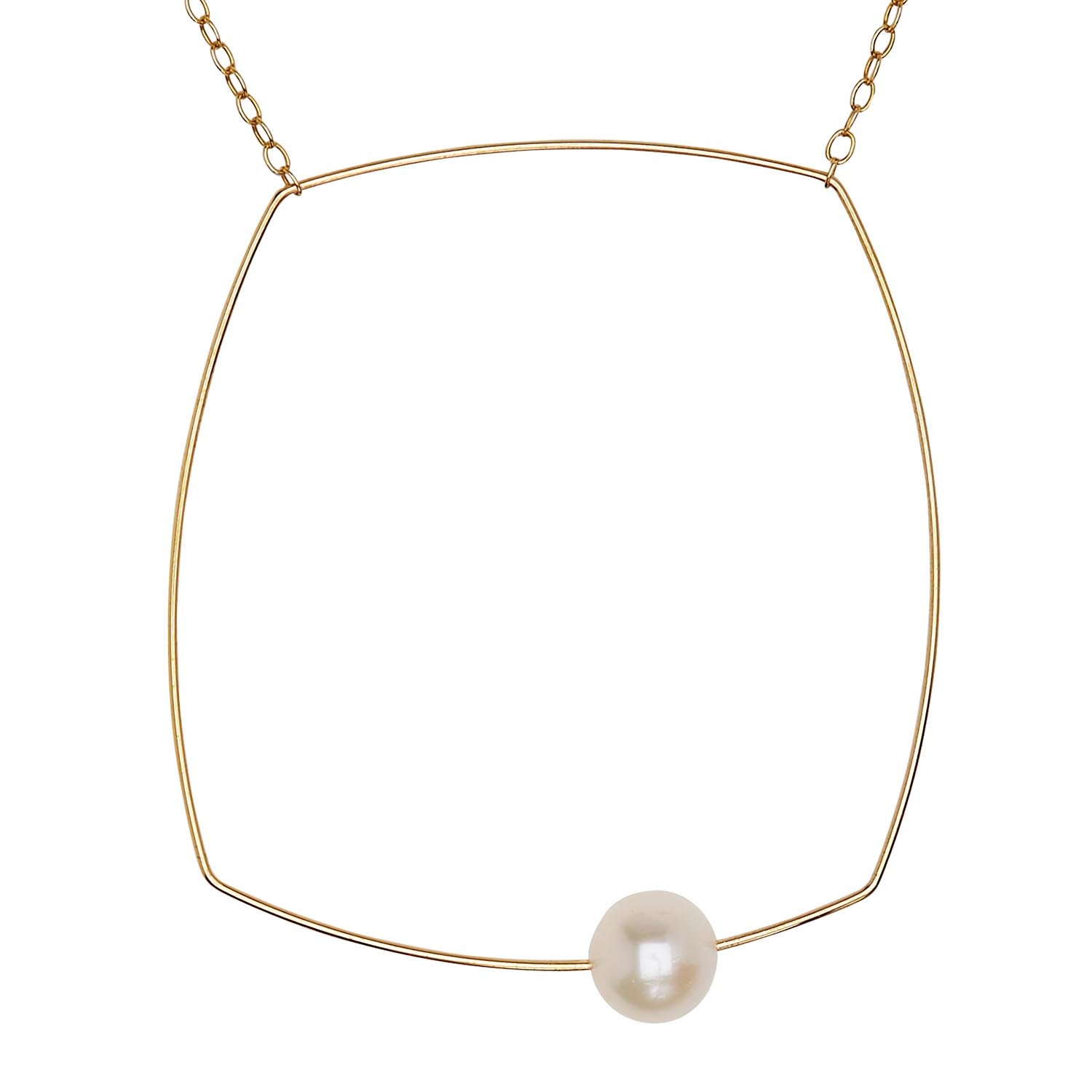 Large Square Pendant Necklace with White Pearl