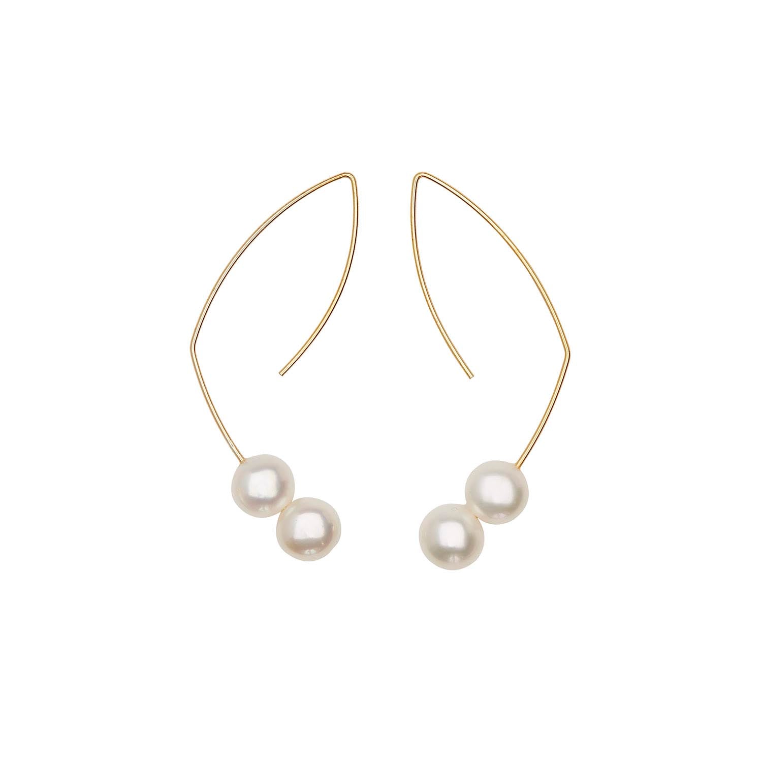 Angled Curve Earrings with White Pearls