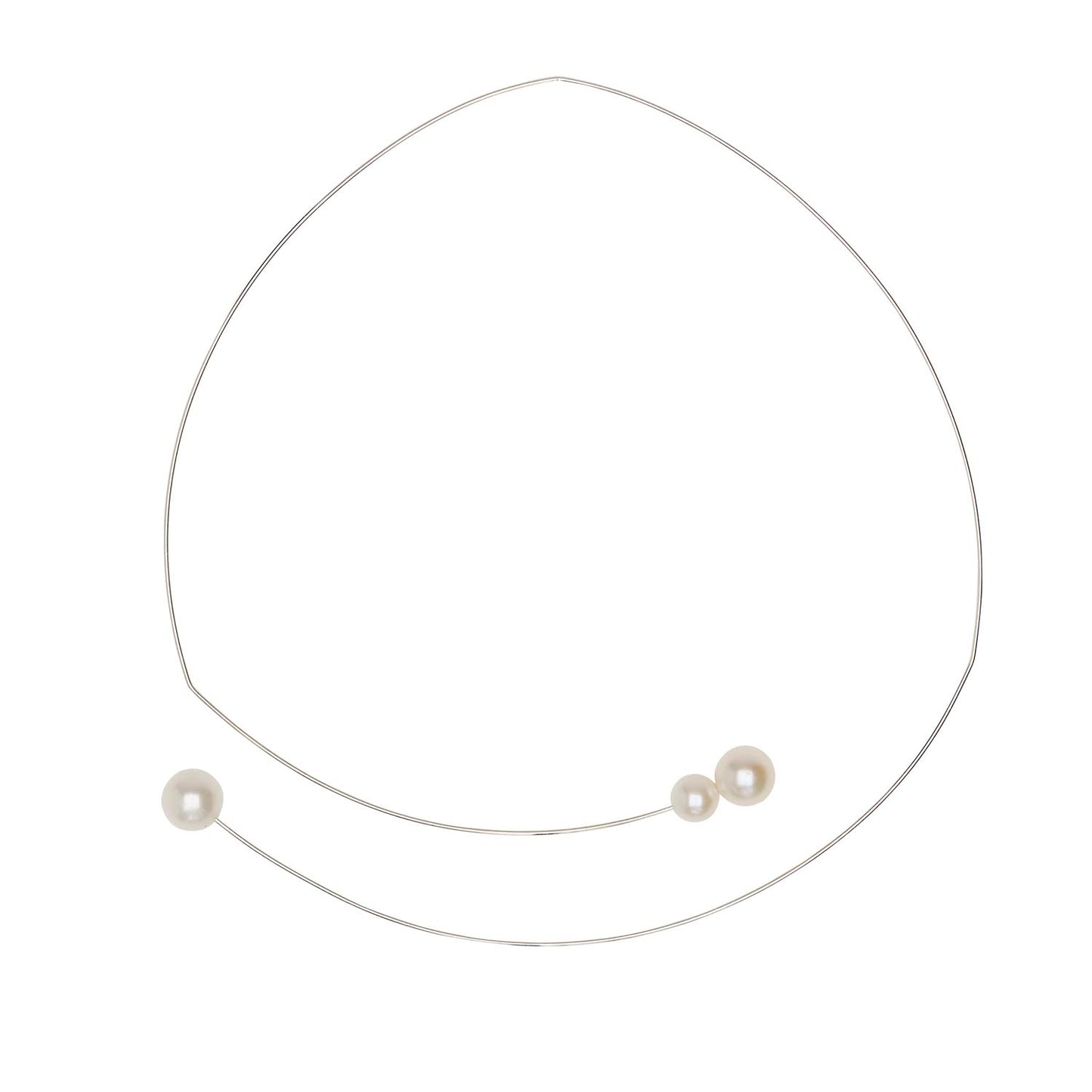 Square Asymmetric Neckwire with Round Freshwater Pearls