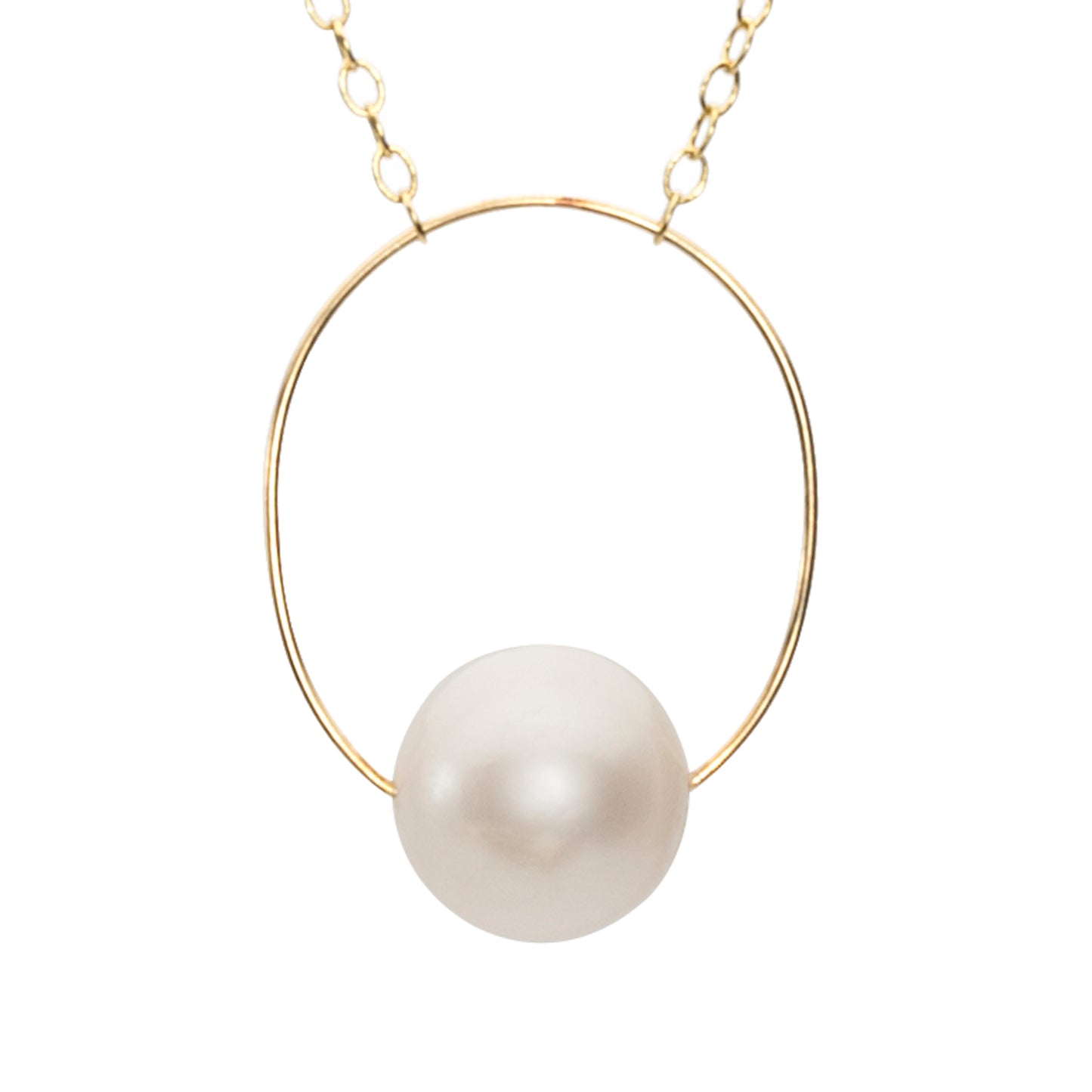 Medium Oval Pendant Necklace with Round Freshwater Pearl