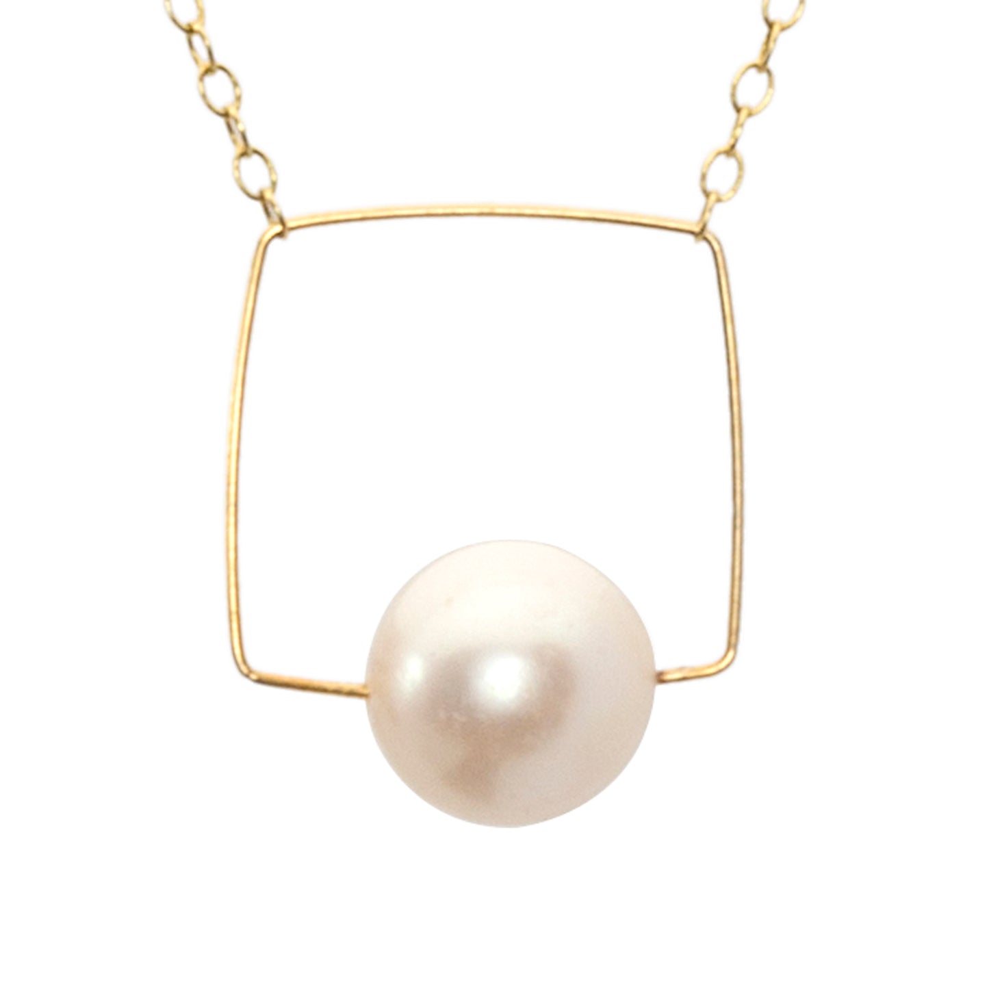 Medium Square Pendant Necklace with Round Freshwater Pearl