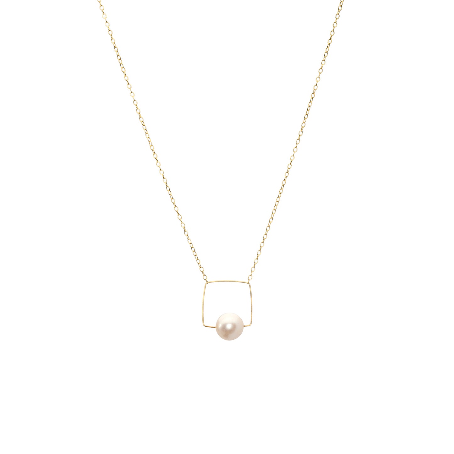 Medium Square Pendant Necklace with Round Freshwater Pearl