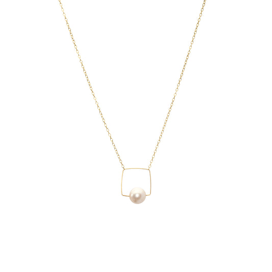 Medium Square Pendant Necklace with Round Freshwater Pearl