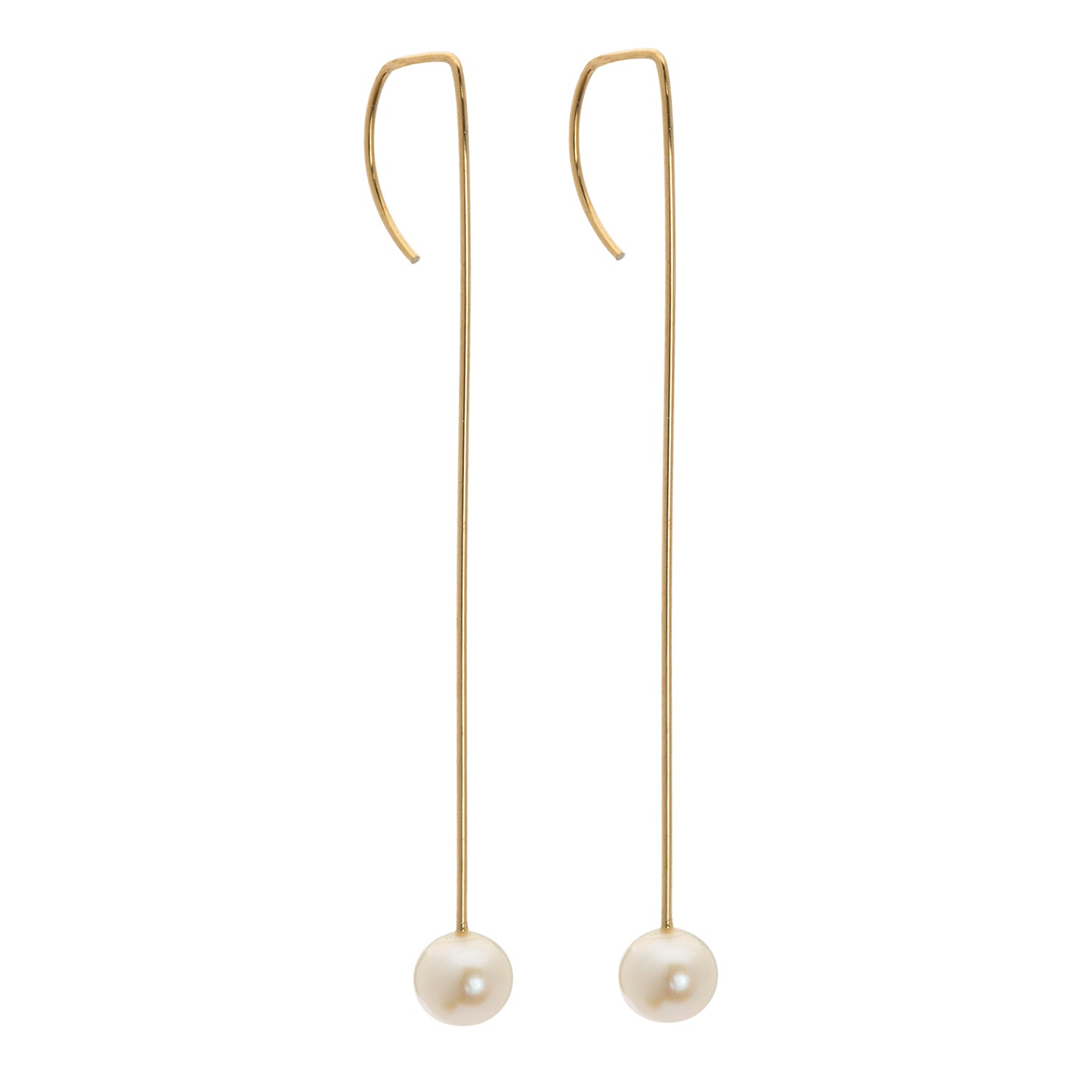 Long Straight Drop Earrings with Round Freshwater Pearls