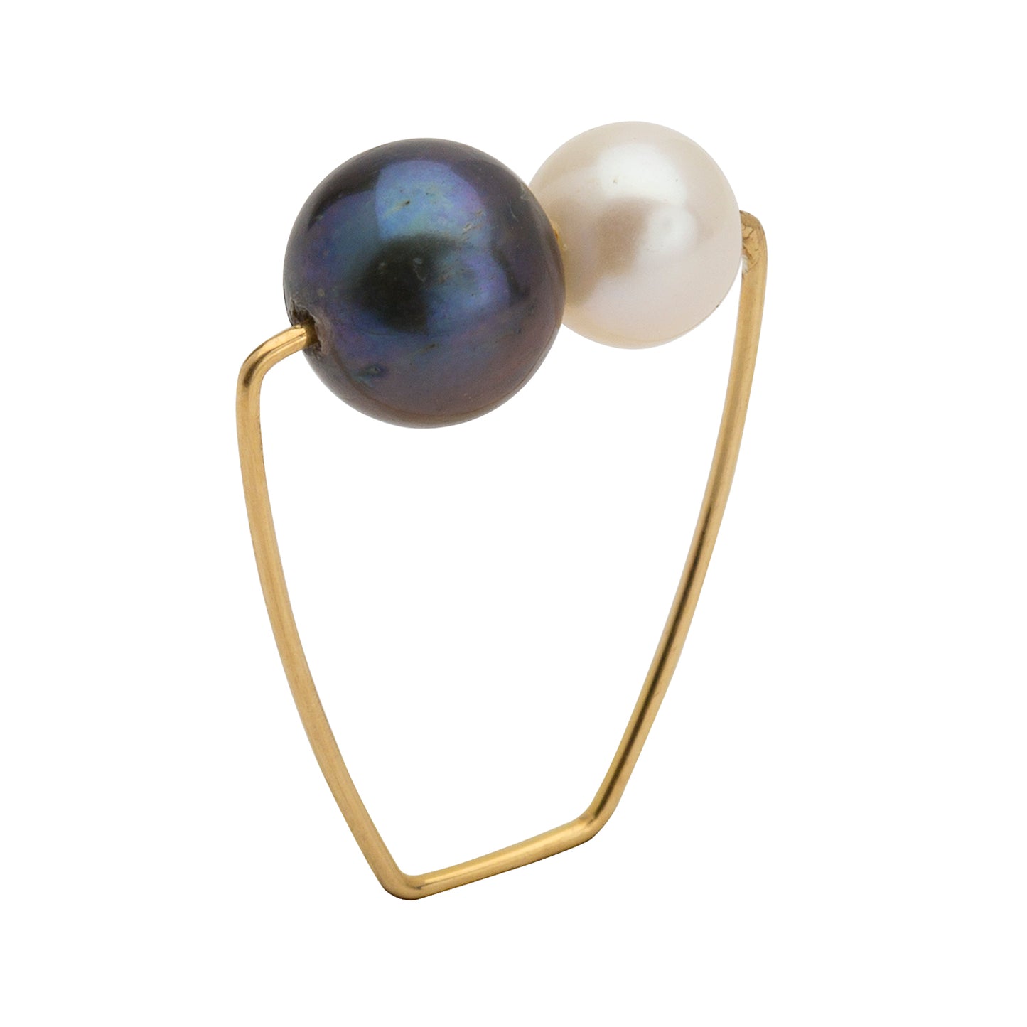 Square Ring with White and Peacock Freshwater Pearls