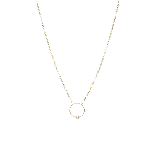 Petite Circle Pendant Necklace with Round Freshwater Pearl