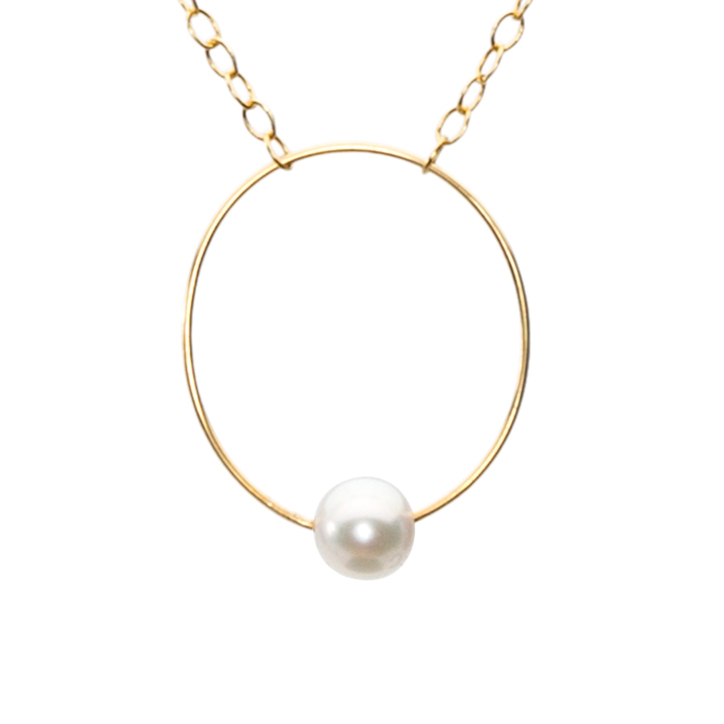 Small Oval Pendant Necklace with Round Freshwater Pearl