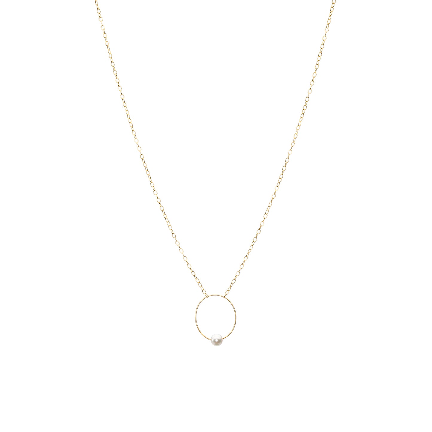 Small Oval Pendant Necklace with Round Freshwater Pearl