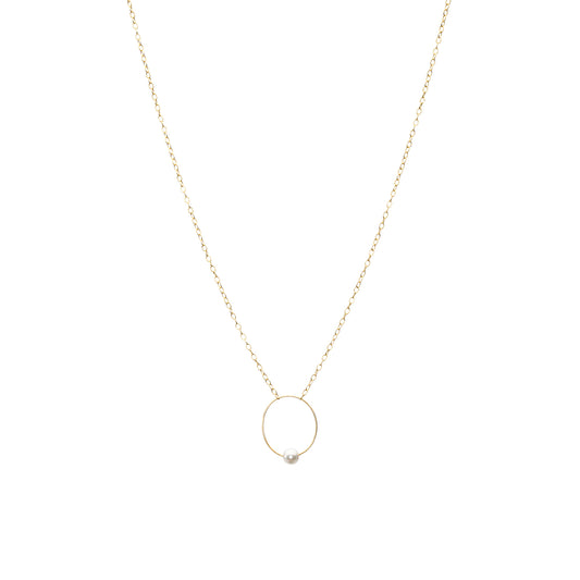 Small Oval Pendant Necklace with Round Freshwater Pearl