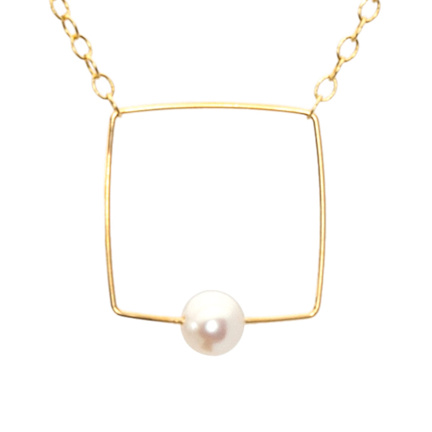 Small Square Pendant Necklace with Round Freshwater Pearl
