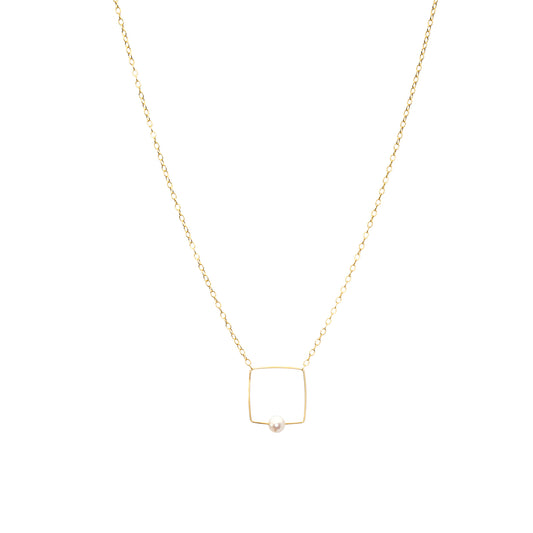 Small Square Pendant Necklace with Round Freshwater Pearl