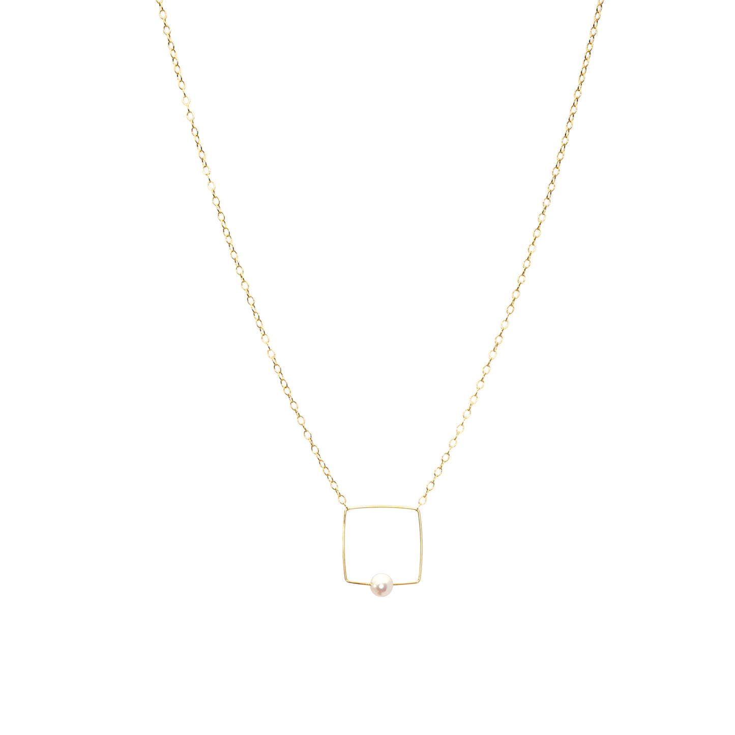 Small Square Pendant Necklace with Round Freshwater Pearl