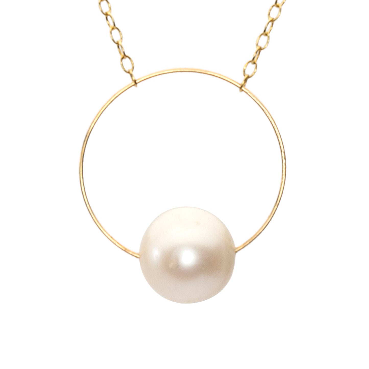 Medium Circle Pendant Necklace with Round Freshwater Pearl