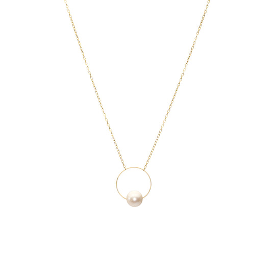 Medium Circle Pendant Necklace with Round Freshwater Pearl