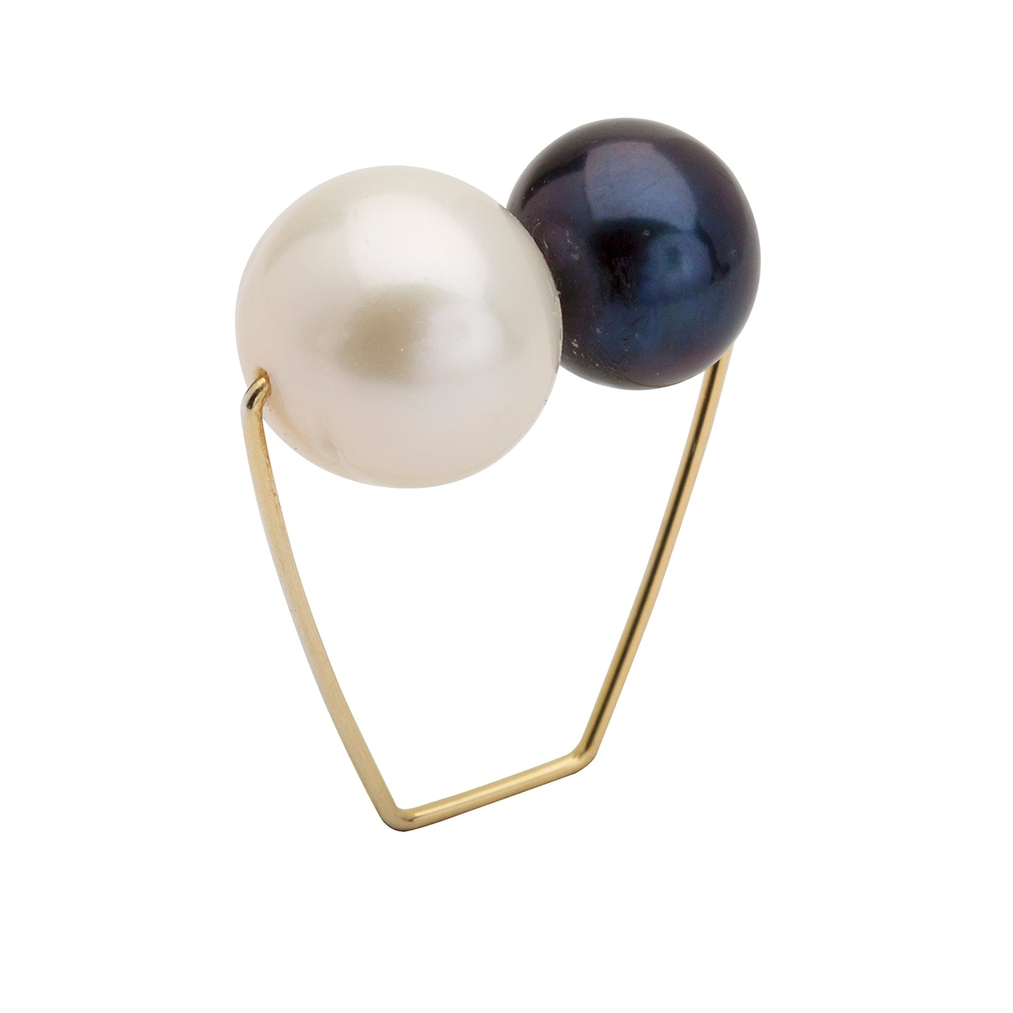 Square Ring with Large White and Peacock Freshwater Pearls