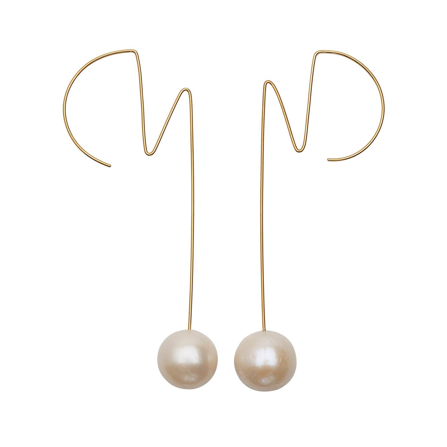 Large Round Zigzag Earrings with White Pearls