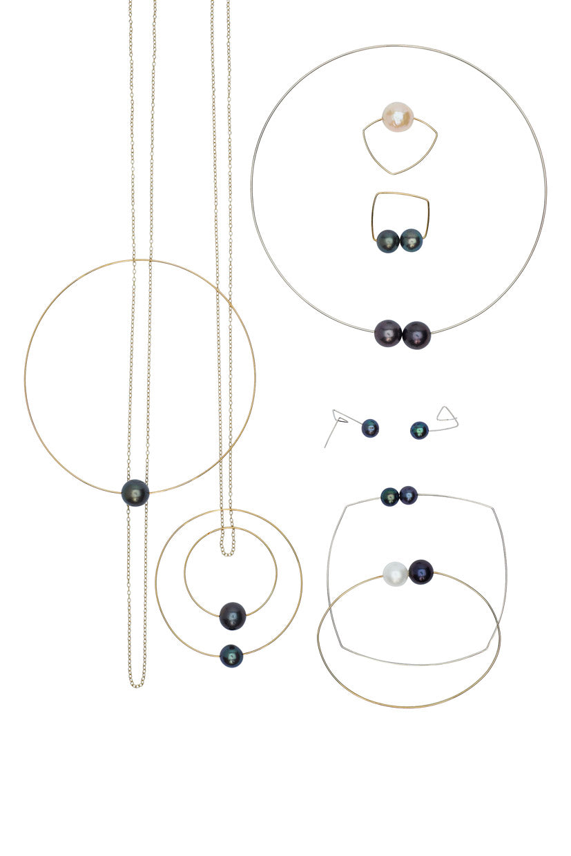 Long Curve Earrings with Peacock Pearls