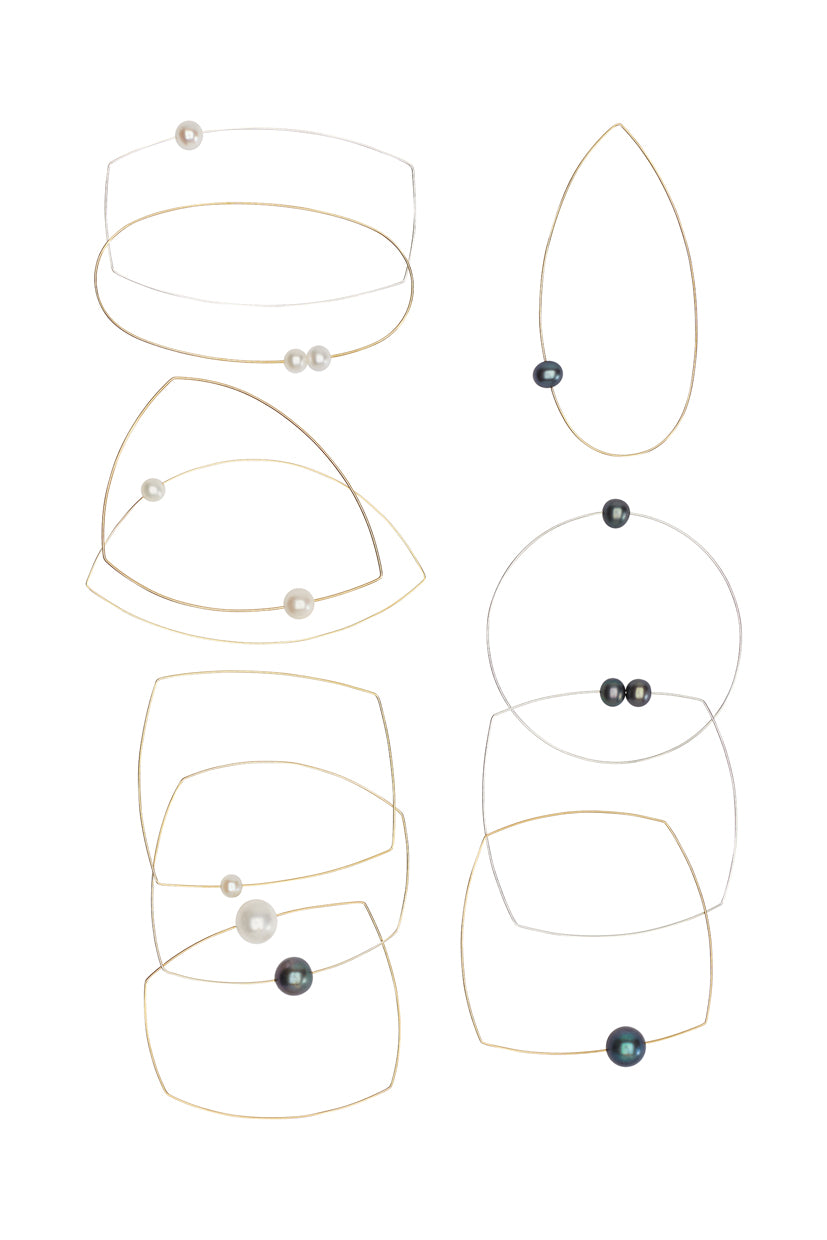 Asymmetric Square Bangle with 9mm Round Freshwater Pearl