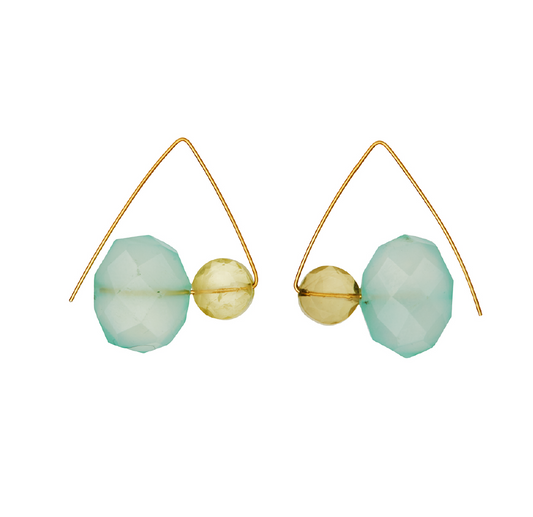 Petite Triangle Hoops with Blue Chalcedony and Peridot