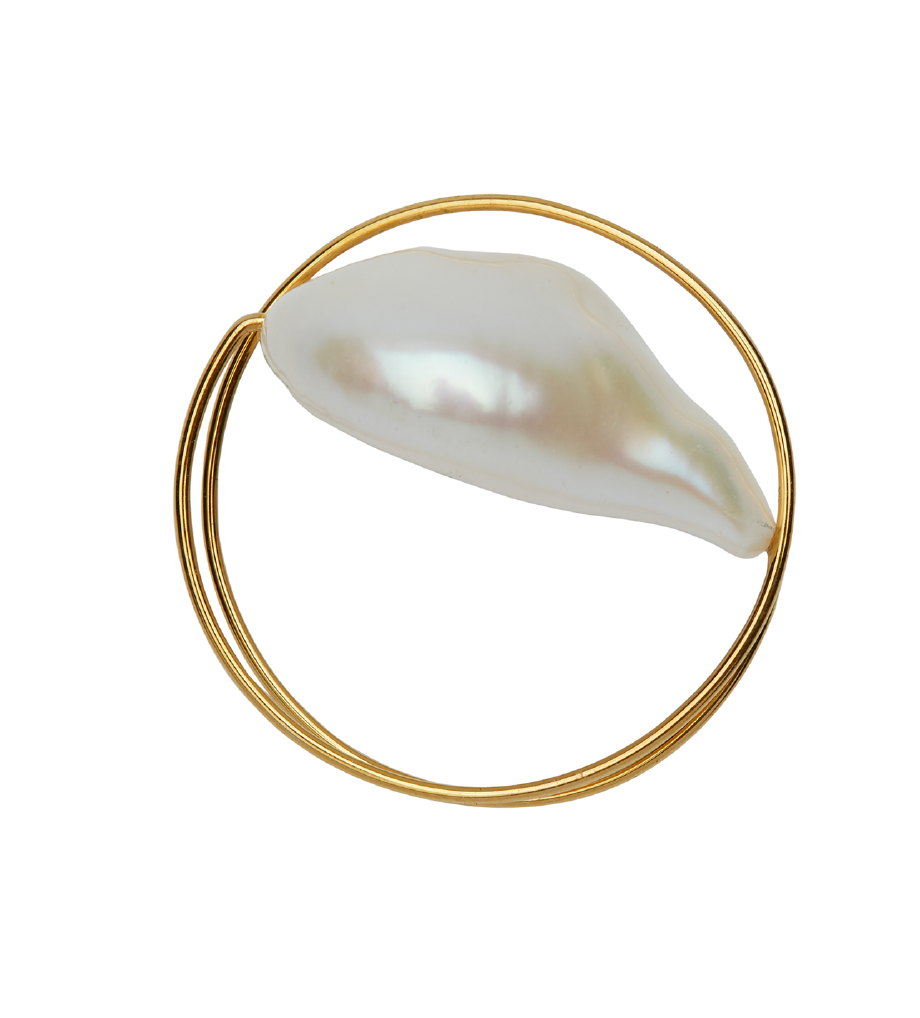 Double Wrap Ring with White Baroque Pearl