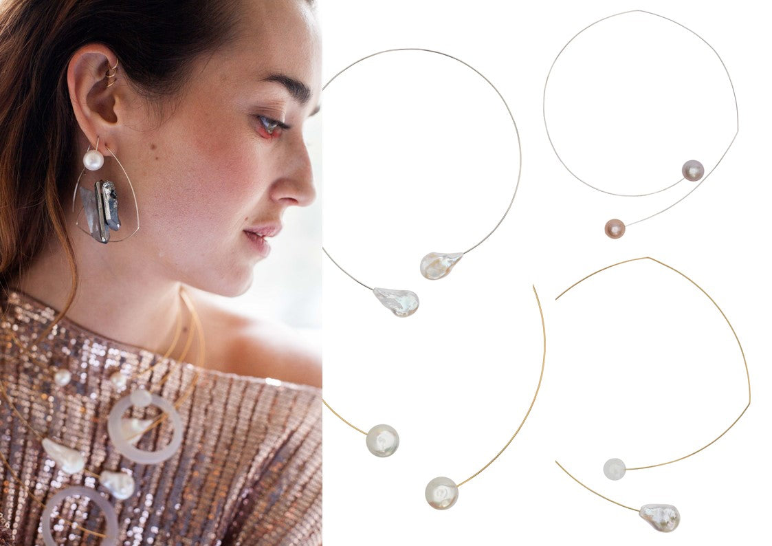 Round Neckwire with White Freshwater Button Pearls (14/16mm)
